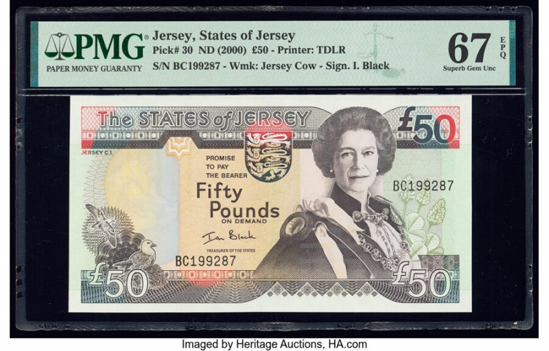 Jersey States of Jersey 50 Pounds ND (2000) Pick 30 PMG Superb Gem Unc 67 EPQ. 
...