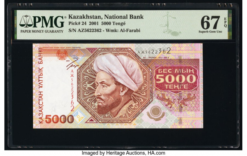Kazakhstan Kazakhstan National Bank 5000 Tenge 2001 Pick 24 PMG Superb Gem Unc 6...