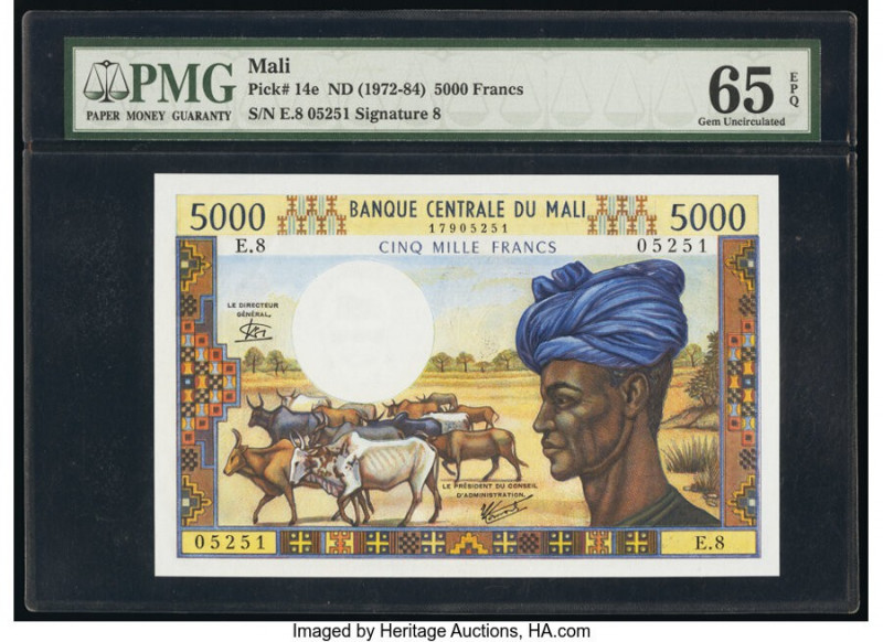 Mali Banque Centrale du Mali 5000 Francs ND (1972-84) Pick 14e PMG Gem Uncircula...