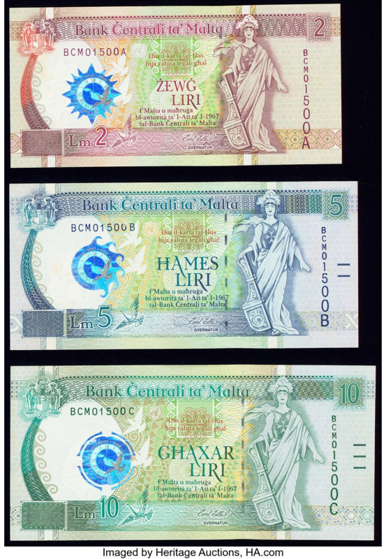 Matching Serial Number Malta Bank Centrali ta' Malta Group Lot of 3 Examples Cri...