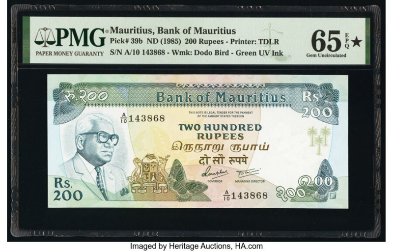 Mauritius Bank of Mauritius 200 Rupees ND (1985) Pick 39b PMG Gem Uncirculated 6...