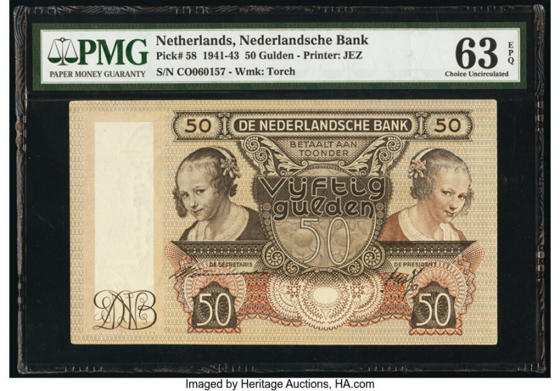 Netherlands Netherlands Bank 50 Gulden 17.3.1941 Pick 58 PMG Choice Uncirculated...