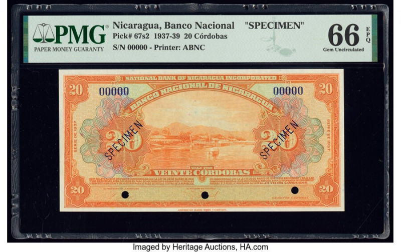 Nicaragua Banco Nacional 20 Cordobas 1937 Pick 67s2 Specimen PMG Gem Uncirculate...