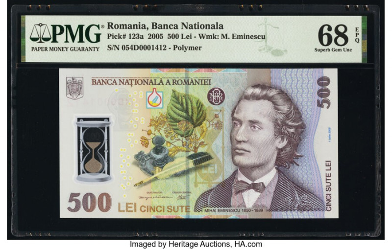 Romania Banca Nationala 500 Lei 2005 Pick 123a PMG Superb Gem Unc 68 EPQ. 

HID0...