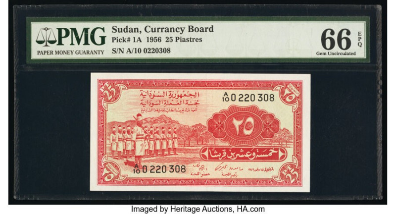 Sudan Currency Board 25 Piastres 1956 Pick 1A PMG Gem Uncirculated 66 EPQ. 

HID...