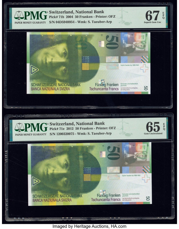 Switzerland National Bank 50 Franken 2004; 2012 Pick 71b; 71e Two Examples PMG S...