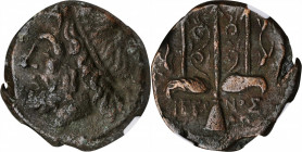 Hieron II, 275-215 B.C

SICILY. Syracuse. Hieron II, 275-215 B.C. AE Litra, 263-218 B.C. NGC EF.

HGC-2, 1550. Obverse: Head of Poseidon left, wea...