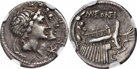 ROMAN REPUBLIC

ROMAN REPUBLIC. Mn. Fonteius. AR Denarius, Rome Mint, 108-107 B.C. NGC Ch VF.

Cr-307/1b; Syd-566. Obverse: Jugate, laureate heads...