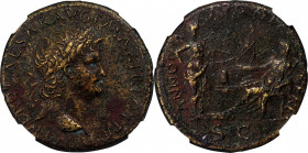 Nero, A.D. 54-68

NERO, A.D. 54-68. AE Sestertius, Lugdunum Mint, ca. A.D. 67. NGC Ch VF.

RIC-571. Obverse: Laureate head right, with globus at p...