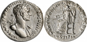 Hadrian, A.D. 117-138

HADRIAN, A.D. 117-138. AR Denarius, Rome Mint, A.D. 117. ANACS VF 35.

RIC-60; RSC-874b. Obverse: Laureate bust right, with...
