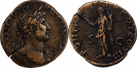 Hadrian, A.D. 117-138

HADRIAN, A.D. 117-138. AE Sestertius, Rome Mint, ca. A.D. 119-120. NGC Ch VF. Smoothing.

RIC-563b. Obverse: Laureate bust ...