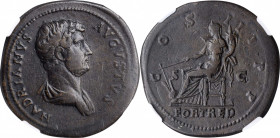 Hadrian, A.D. 117-138

HADRIAN, A.D. 117-138. AE Sestertius (24.11 gms), Rome Mint, A.D. 132-134. NGC Ch VF★, Strike: 5/5 Surface: 5/5. Fine Style....