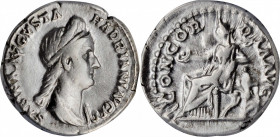 Sabina (Wife of Hadrian)

SABINA (WIFE OF HADRIAN). AR Denarius, Rome Mint, A.D. 130-133. ANACS VF 35.

RIC-2501; RSC-12. Obverse: Draped bust rig...