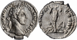 Commodus, A.D. 177-192

COMMODUS, A.D. 177-192. AR Denarius, Rome Mint, A.D. 180. ANACS EF 40.

RIC-9a; RSC-791. Obverse: Laureate head right; Rev...