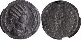 Constantine I, A.D. 307-337

FAUSTA (WIFE OF CONSTANTINE I). BI Nummus (2.78 gms), Treveri Mint, 2nd Officina, A.D. 324-325. NGC EF, Strike: 4/5 Sur...