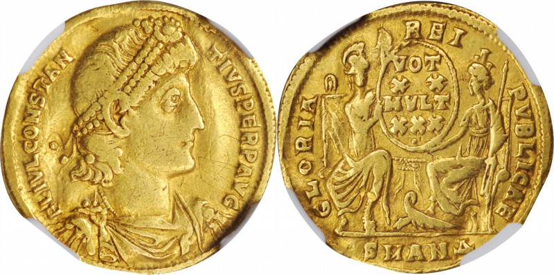 Constantius II, A.D. 337-361

CONSTANTIUS II, A.D. 337-361. AV Solidus (4.29 g...