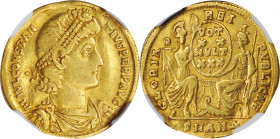 Constantius II, A.D. 337-361

CONSTANTIUS II, A.D. 337-361. AV Solidus (4.29 gms), Antioch Mint, 4th Officina, A.D. 347-355. NGC VF, Strike: 5/5 Sur...