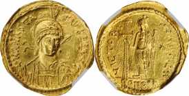 Anastasius I, 491-518

ANASTASIUS I, 491-518. AV Solidus (4.37 gms), Constantinople mint, 8th Officina, 492-507. NGC Ch EF, Strike: 4/5 Surface: 2/5...