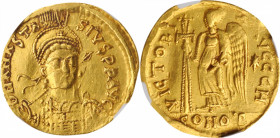Anastasius I, 491-518

ANASTASIUS I, 491-518. AV Solidus (3.71 gms), Constantinople mint, 8th Officina, 492-507. NGC EF, Strike: 4/5 Surface: 2/5. A...