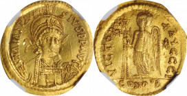 Anastasius I, 491-518

ANASTASIUS I, 491-518. AV Solidus (4.50 gms), Constantinople Mint, 10th Officina, 492-507. NGC MS, Strike: 5/5 Surface: 2/5. ...
