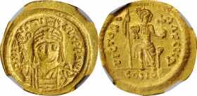 Justin II, 565-578

JUSTIN II, 565-578. AV Solidus (4.47 gms), Constantinople Mint, 4th Officina, 567-578. NGC MS, Strike: 4/5 Surface: 4/5.

S-34...