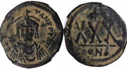 Tiberius II, 578-582

TIBERIUS II, 578-582. AE 30 Nummi, Constantinople Mint, 1st Officina, 579-582. NGC Ch F. Bent.

S-432. Obverse: Crowned, dra...