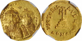Heraclius, 610-641

HERACLIUS with HERACLIUS CONSTANTINE, 610-641. AV Solidus (4.43 gms), Constantinople Mint, Uncertain Officina, 629-632. NGC MS, ...