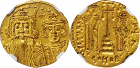 Constans II, 641-668

CONSTANS II with CONSTANTINE IV, HERACLIUS & TIBERIUS, 641-668. AV Solidus (4.36 gms), Constantinople Mint, 1st Officina, 662-...