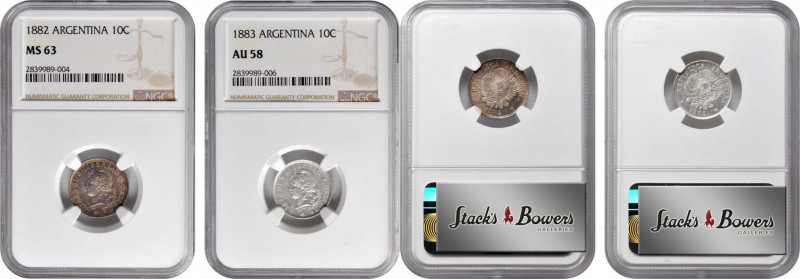 ARGENTINA

ARGENTINA. Duo of 10 Centavos (2 Pieces), 1882 & 1883. Buenos Aires...