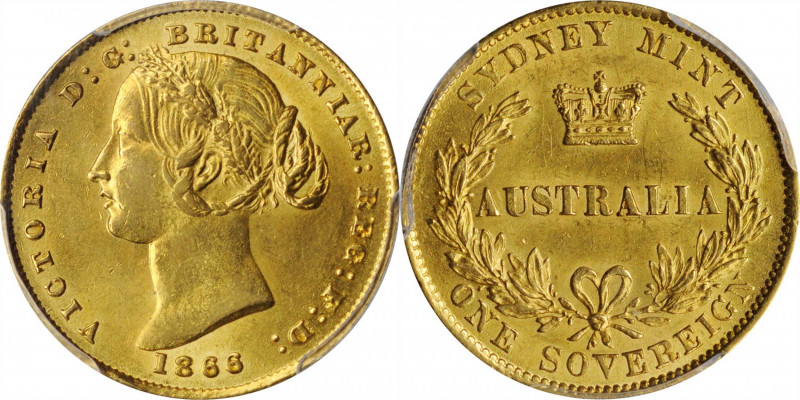 AUSTRALIA

AUSTRALIA. Sovereign, 1866-SY. Sydney Mint. Victoria. PCGS MS-61 Go...