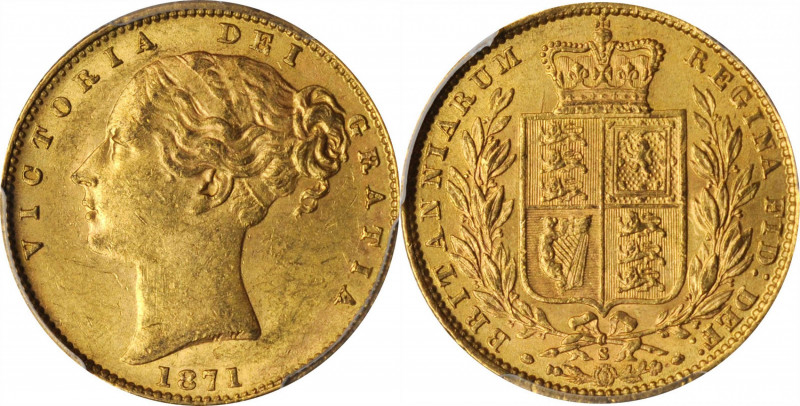 AUSTRALIA

AUSTRALIA. Sovereign, 1871-S. Sydney Mint. Victoria. PCGS AU-58 Gol...