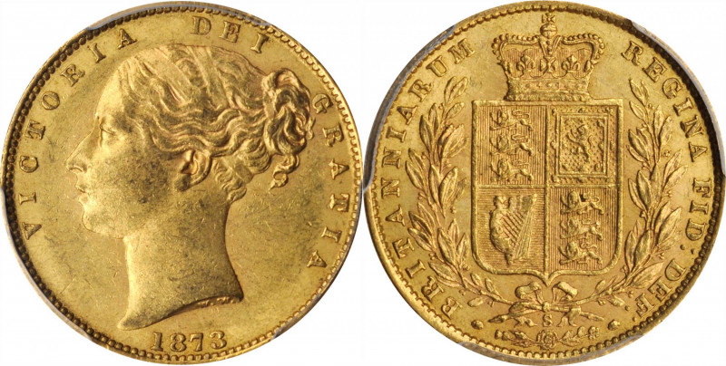 AUSTRALIA

AUSTRALIA. Sovereign, 1873-S. Sydney Mint. Victoria. PCGS AU-58 Gol...