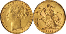 AUSTRALIA

AUSTRALIA. Sovereign, 1874-S. Sydney Mint. Victoria. PCGS AU-55 Gold Shield.

S-3858A; Fr-15; KM-7. Having spent just a slight degree o...