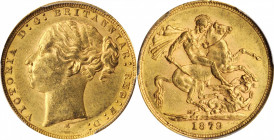 AUSTRALIA

AUSTRALIA. Sovereign, 1879-M. Melbourne Mint. Victoria. PCGS AU-55 Gold Shield.

S-3857; Fr-16; KM-7. Long tail variety. Despite seeing...