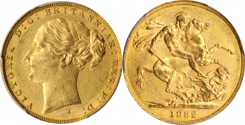 AUSTRALIA

AUSTRALIA. Sovereign, 1882-M. Melbourne Mint. Victoria. PCGS AU-58 ...
