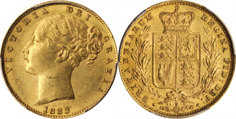 AUSTRALIA

AUSTRALIA. Sovereign, 1883-S. Sydney Mint. Victoria. PCGS AU-58 Gol...