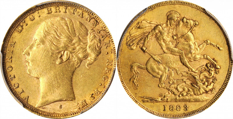 AUSTRALIA

AUSTRALIA. Sovereign, 1883-S. Sydney Mint. Victoria. PCGS AU-58 Gol...