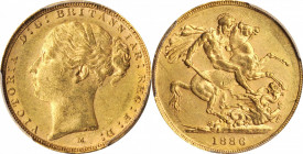 AUSTRALIA

AUSTRALIA. Sovereign, 1886-M. Melbourne Mint. Victoria. PCGS AU-58 Gold Shield.

S-3857C; Fr-16; KM-7. Emanating from the penultimate y...