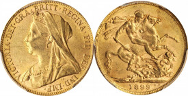 AUSTRALIA

AUSTRALIA. Sovereign, 1899-P. Perth Mint. Victoria. PCGS AU-58 Gold Shield.

S-3876; Fr-25; KM-13. A KEY DATE and the lowest mintage in...