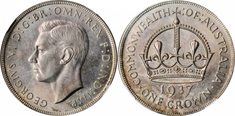 AUSTRALIA

AUSTRALIA. Crown, 1937. Melbourne Mint. NGC MS-64.

KM-34. This b...