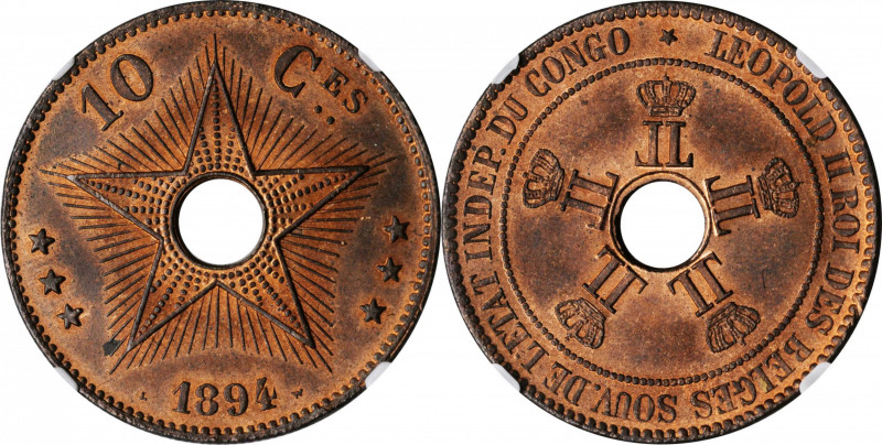 BELGIAN CONGO

BELGIAN CONGO. 10 Centimes, 1894. Utrecht Mint. Leopold II. NGC...