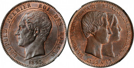 BELGIUM

BELGIUM. Copper 10 Centimes, 1853. Leopold I. NGC MS-65 Brown.

KMX-1.1. Large Date variety. Commemorating the royal wedding, this Gem fe...