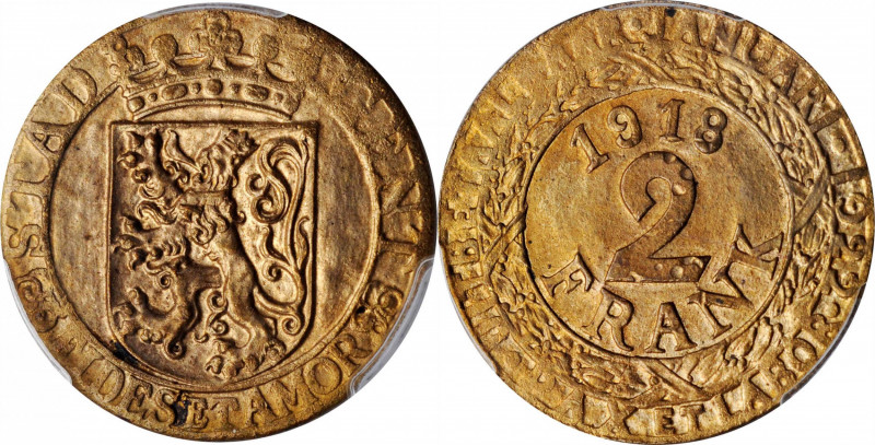 BELGIUM

BELGIUM. German Occupation. Ghent. Gilt Copper 2 Franken Token, "1918...