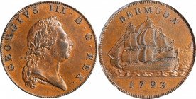 BERMUDA

BERMUDA. Penny, 1793. Soho (Birmingham) Mint. George III. PCGS AU-58+ Gold Shield.

KM-5; Prid-5. A pleasing example of this popular type...