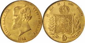 BRAZIL

BRAZIL. 20000 Reis, 1864. Rio de Janeiro Mint. Pedro II. ANACS AU-50.

Fr-121a; KM-468. AGW: 0.5286 oz. Lightly but evenly handled, this g...