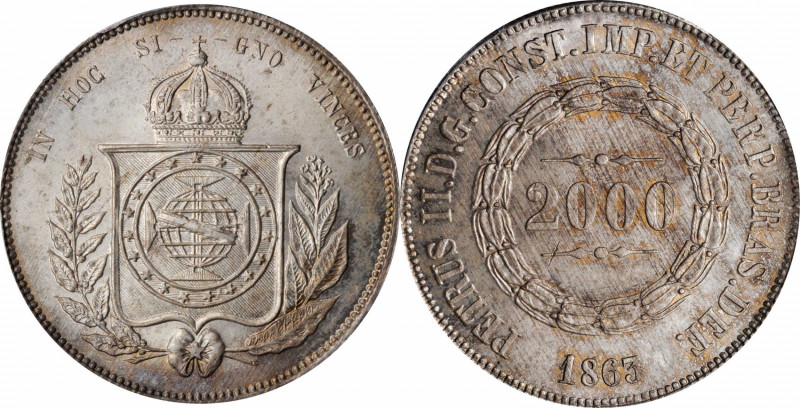 BRAZIL

BRAZIL. 2000 Reis, 1863. Rio de Janeiro Mint. Pedro II. PCGS MS-65 Gol...