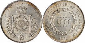 BRAZIL

BRAZIL. 1000 Reis, 1860. Rio de Janeiro Mint. Pedro II. PCGS MS-63 Gold Shield.

KM-465. Quite bold and brilliant, this choice example off...