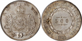 BRAZIL

BRAZIL. 500 Reis, 1858. Rio de Janeiro Mint. Pedro II. PCGS MS-65 Gold Shield.

KM-464. Tied with just two others for the top spot in the ...