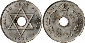BRITISH WEST AFRICA

BRITISH WEST AFRICA. Penny, 1936-KN. Kings Norton Mint. NGC MS-66.

KM-9. The always popular Edward VIII type. The coin is a ...