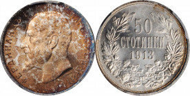 BULGARIA

BULGARIA. 50 Stotinki, 1913. Kremnica Mint. Ferdinand I. PCGS MS-65 Gold Shield.

KM-30. Possessing incredible iridescent toning on the ...